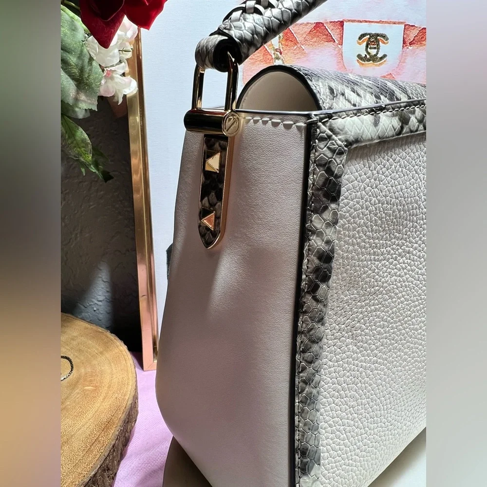 MICHAEL  KORS Karlie Medium Pebbled and Snake Embossed Leather Satchel NWOT